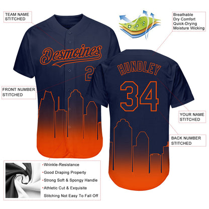 Custom Navy Orange 3D Houston City Edition Fade Fasion Authentic Baseball Jersey - Sky-Custom