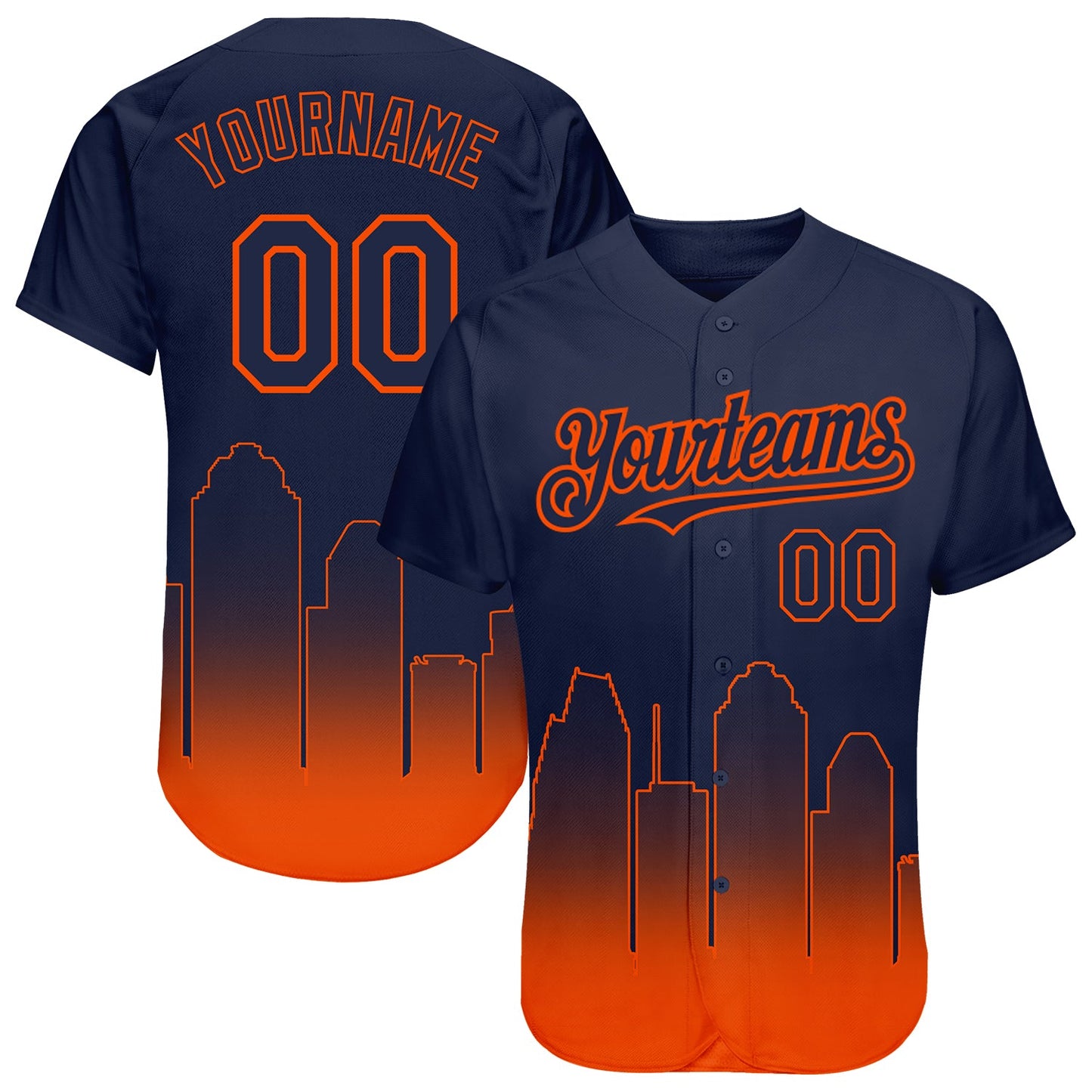 Custom Navy Orange 3D Houston City Edition Fade Fasion Authentic Baseball Jersey - Sky-Custom