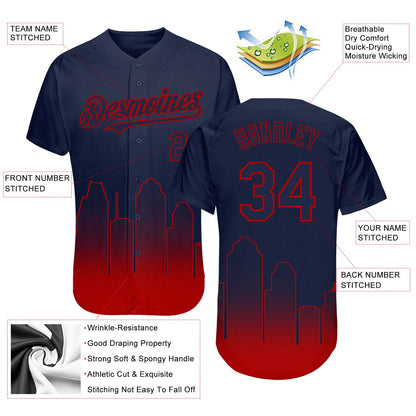 Custom Navy Red 3D Houston City Edition Fade Fasion Authentic Baseball Jersey - Sky-Custom