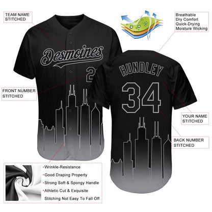 Custom Black Gray 3D Chicago City Edition Fade Fasion Authentic Baseball Jersey - Sky-Custom