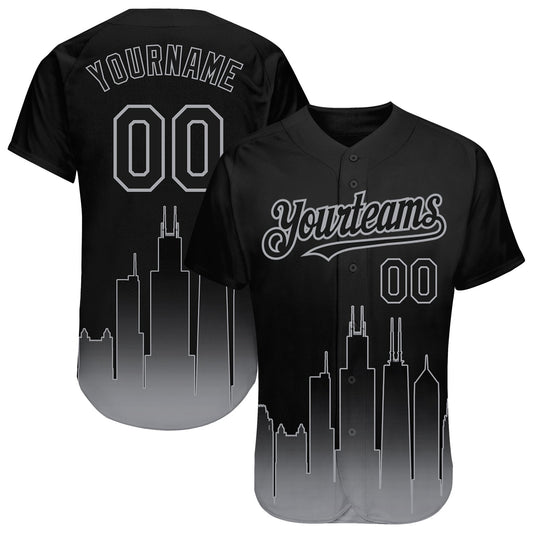 Custom Black Gray 3D Chicago City Edition Fade Fasion Authentic Baseball Jersey - Sky-Custom