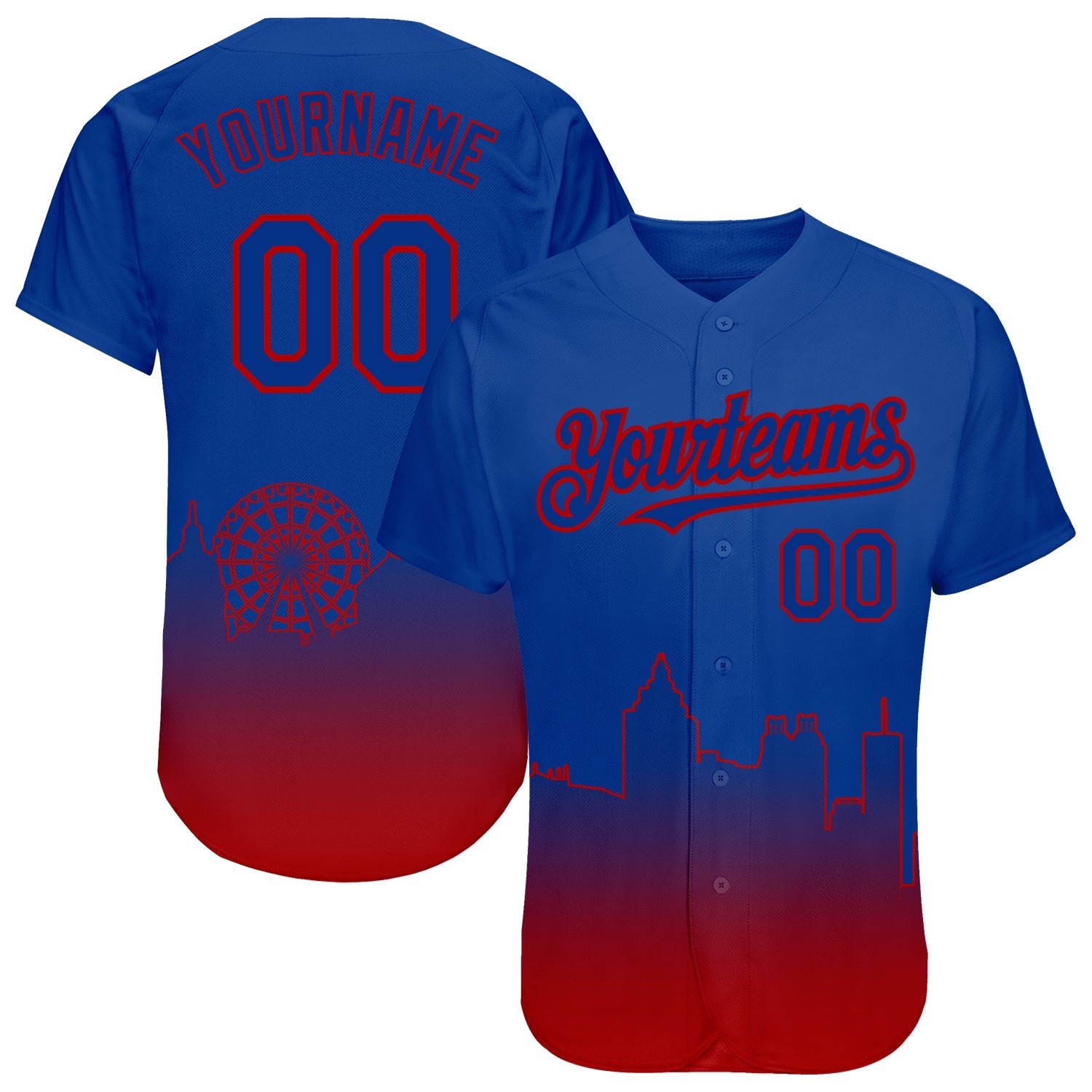 Custom Royal Red 3D Atlanta City Edition Fade Fasion Authentic Baseball Jersey - Sky-Custom