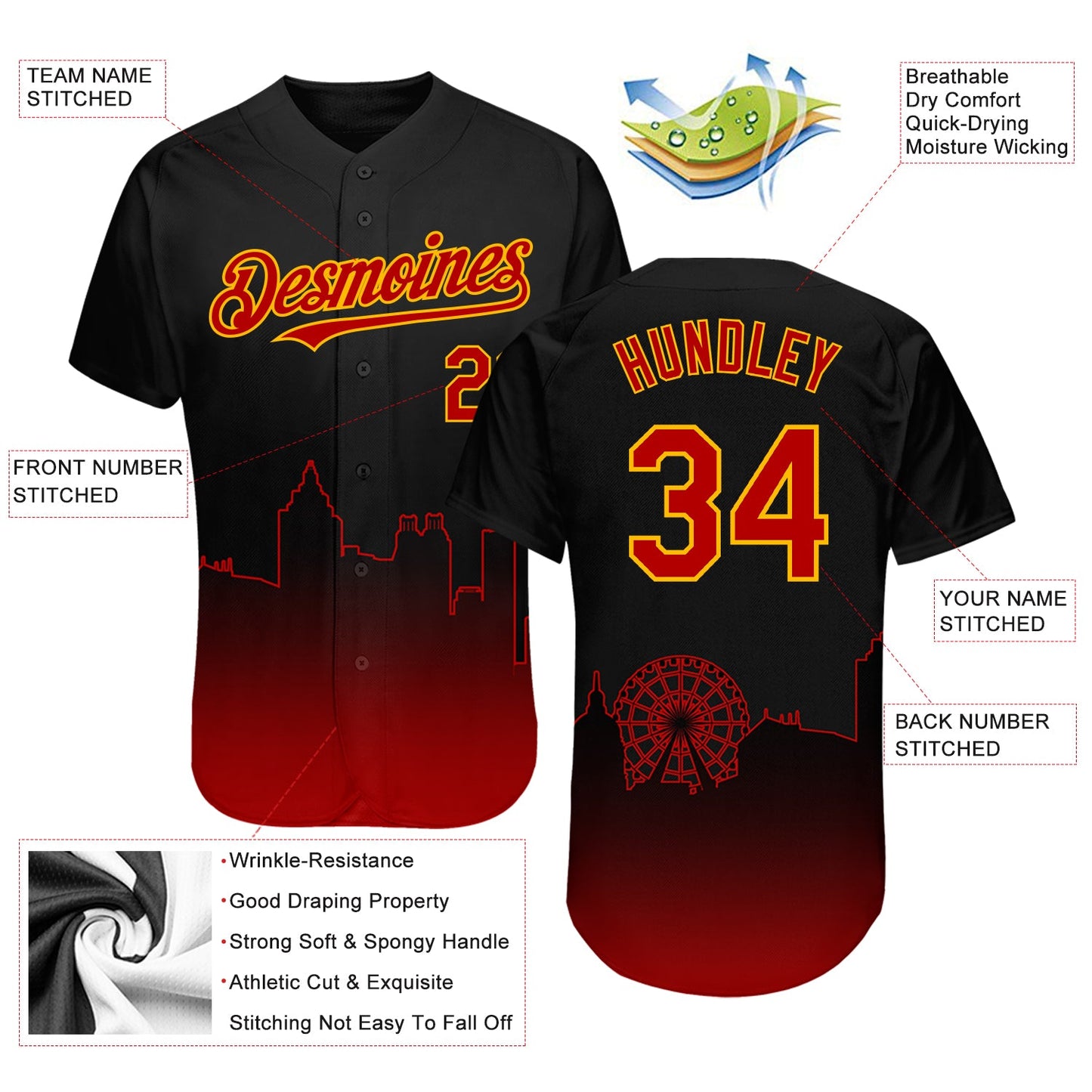 Custom Black Red-Gold 3D Atlanta City Edition Fade Fasion Authentic Baseball Jersey - Sky-Custom