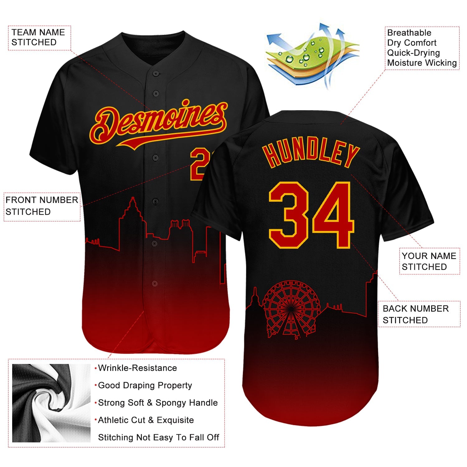 Custom Black Red-Gold 3D Atlanta City Edition Fade Fasion Authentic Baseball Jersey - Sky-Custom