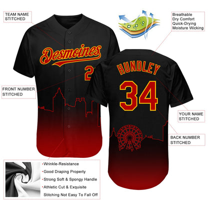 Custom Black Red-Gold 3D Atlanta City Edition Fade Fasion Authentic Baseball Jersey - Sky-Custom