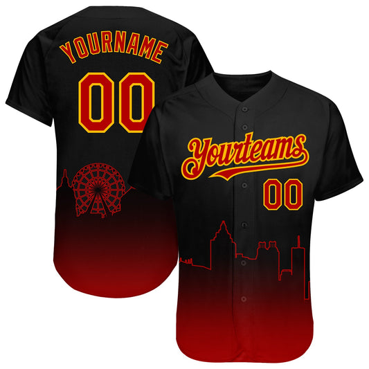 Custom Black Red-Gold 3D Atlanta City Edition Fade Fasion Authentic Baseball Jersey - Sky-Custom