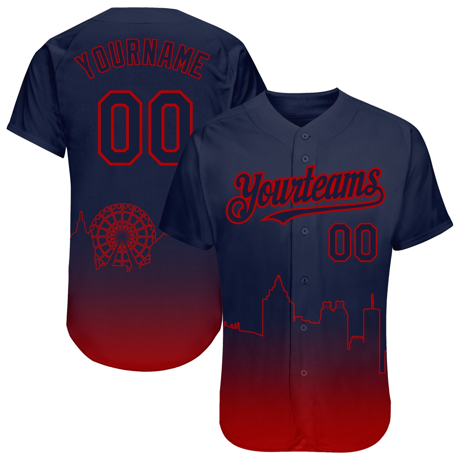 Custom Navy Red 3D Atlanta City Edition Fade Fasion Authentic Baseball Jersey - Sky-Custom