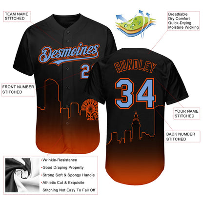 Custom Black Powder Blue-Orange 3D Miami City Edition Fade Fasion Authentic Baseball Jersey - Sky-Custom