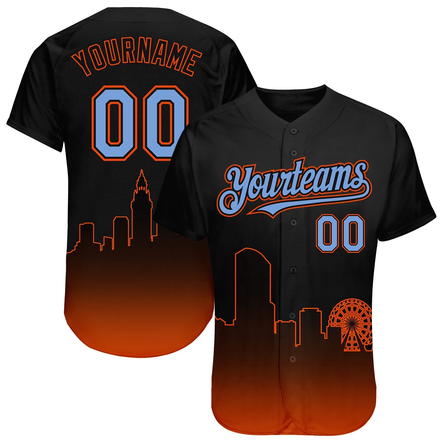 Custom Black Powder Blue-Orange 3D Miami City Edition Fade Fasion Authentic Baseball Jersey - Sky-Custom