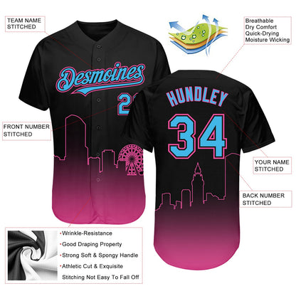 Custom Black Sky Blue-Pink 3D Miami City Edition Fade Fasion Authentic Baseball Jersey - Sky-Custom