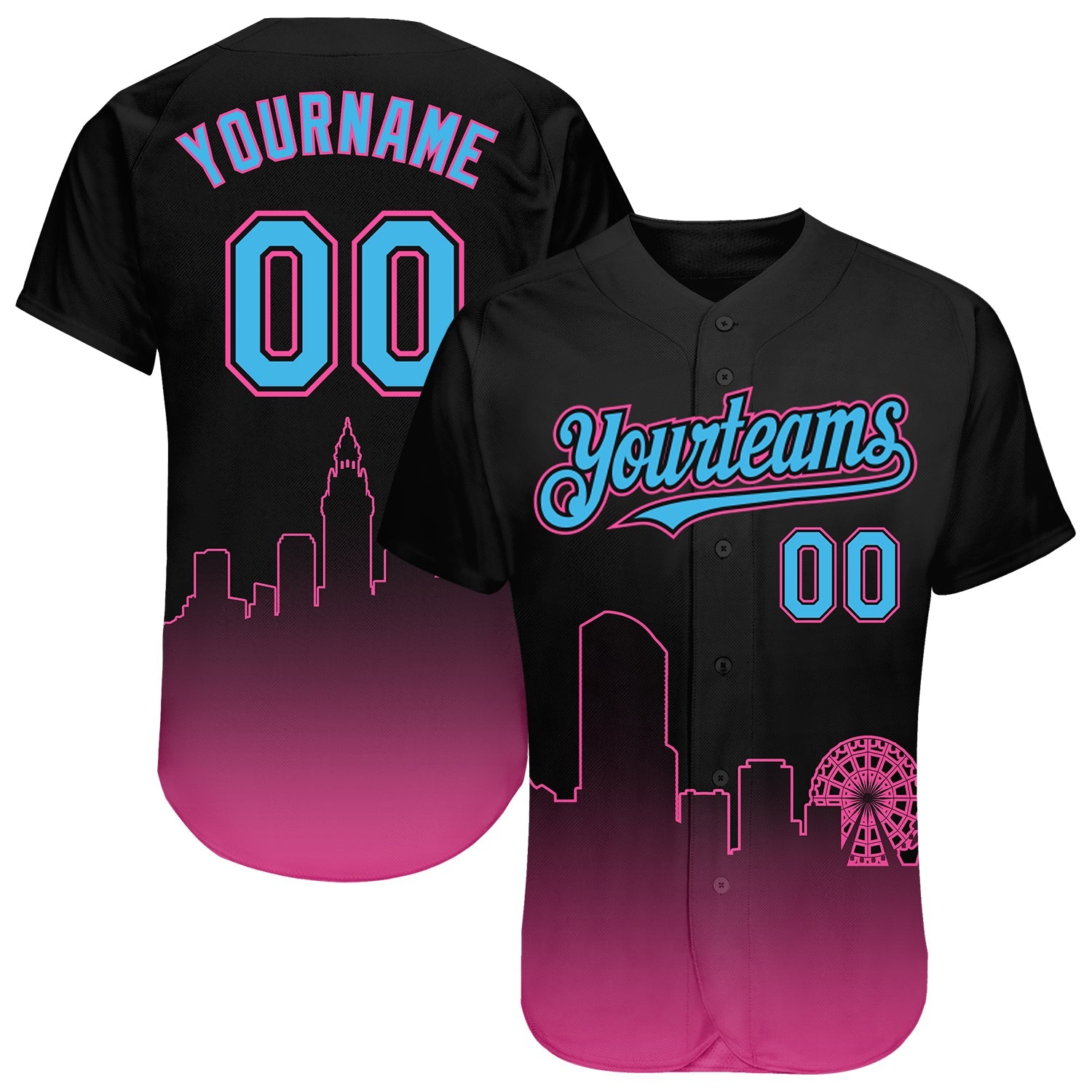 Custom Black Sky Blue-Pink 3D Miami City Edition Fade Fasion Authentic Baseball Jersey - Sky-Custom