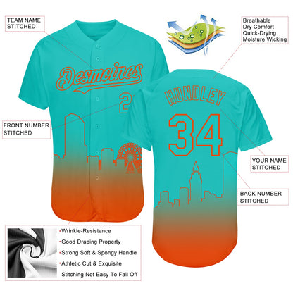 Custom Aqua Orange 3D Miami City Edition Fade Fasion Authentic Baseball Jersey - Sky-Custom