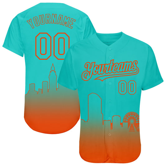 Custom Aqua Orange 3D Miami City Edition Fade Fasion Authentic Baseball Jersey - Sky-Custom