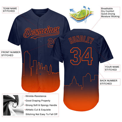 Custom Navy Orange 3D Denver City Edition Fade Fasion Authentic Baseball Jersey - Sky-Custom