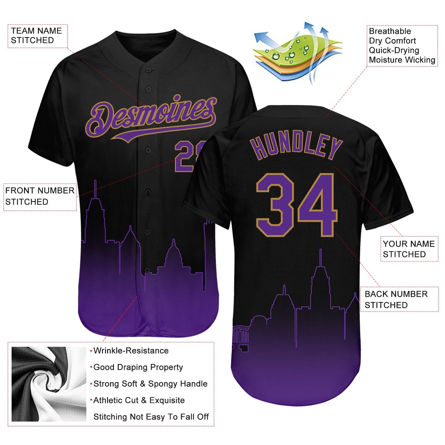 Custom Black Purple-Old Gold 3D Baltimore City Edition Fade Fasion Authentic Baseball Jersey - Sky-Custom