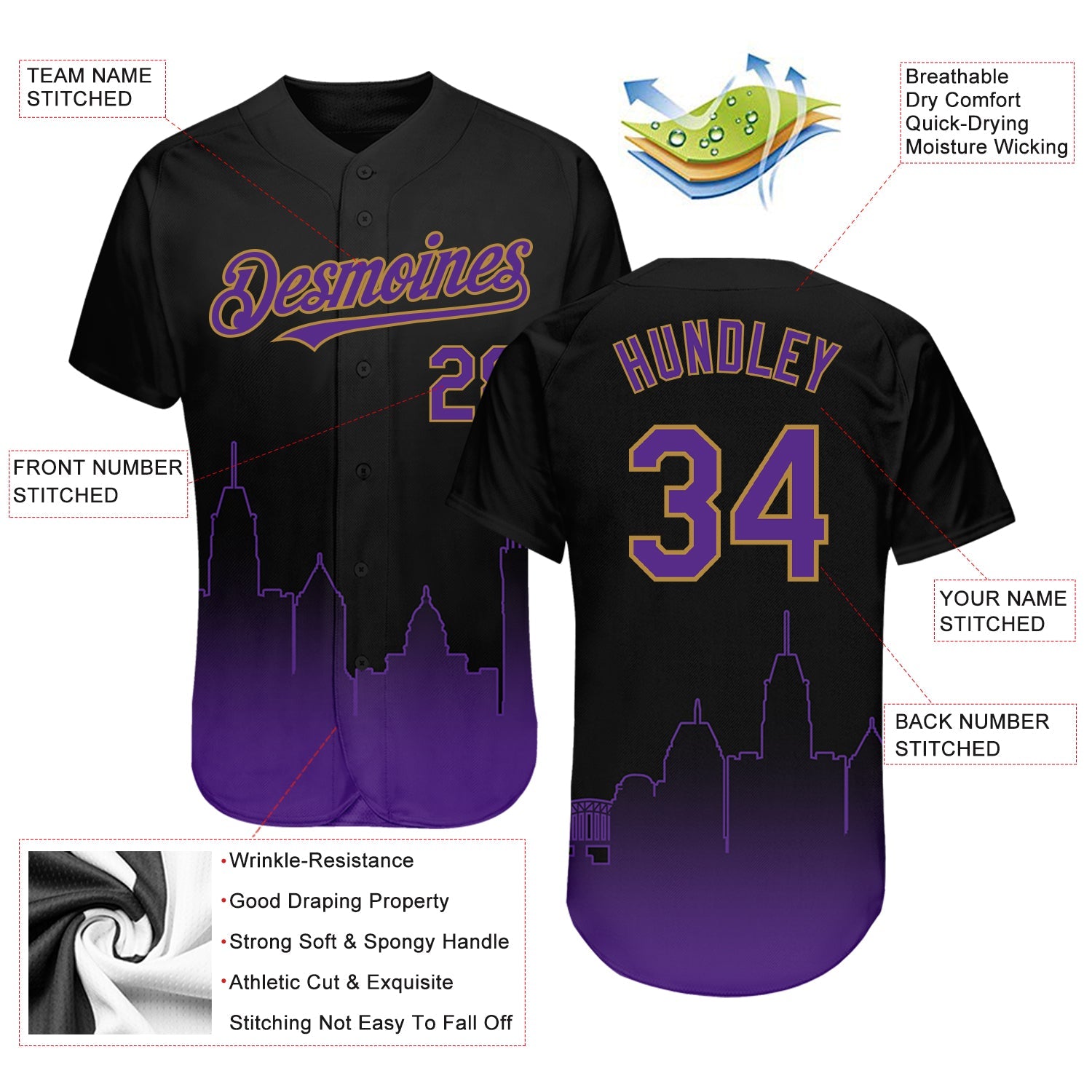 Custom Black Purple-Old Gold 3D Baltimore City Edition Fade Fasion Authentic Baseball Jersey - Sky-Custom