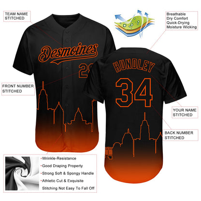 Custom Black Orange 3D Baltimore City Edition Fade Fasion Authentic Baseball Jersey - Sky-Custom
