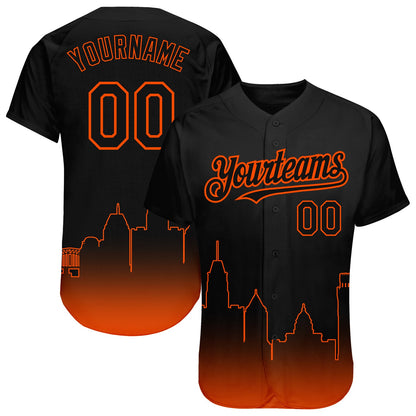Custom Black Orange 3D Baltimore City Edition Fade Fasion Authentic Baseball Jersey - Sky-Custom