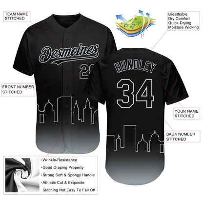 Custom Black Silver 3D Oakland City Edition Fade Fasion Authentic Baseball Jersey - Sky-Custom