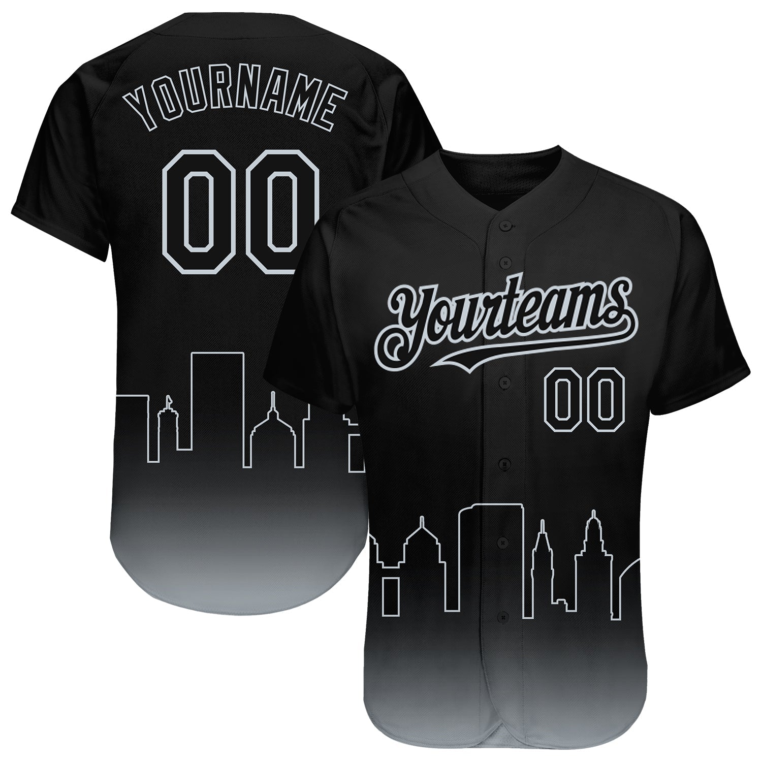 Custom Black Silver 3D Oakland City Edition Fade Fasion Authentic Baseball Jersey - Sky-Custom