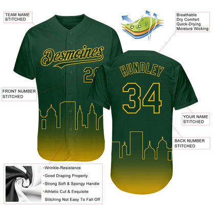 Custom Green Gold 3D Oakland City Edition Fade Fasion Authentic Baseball Jersey - Sky-Custom
