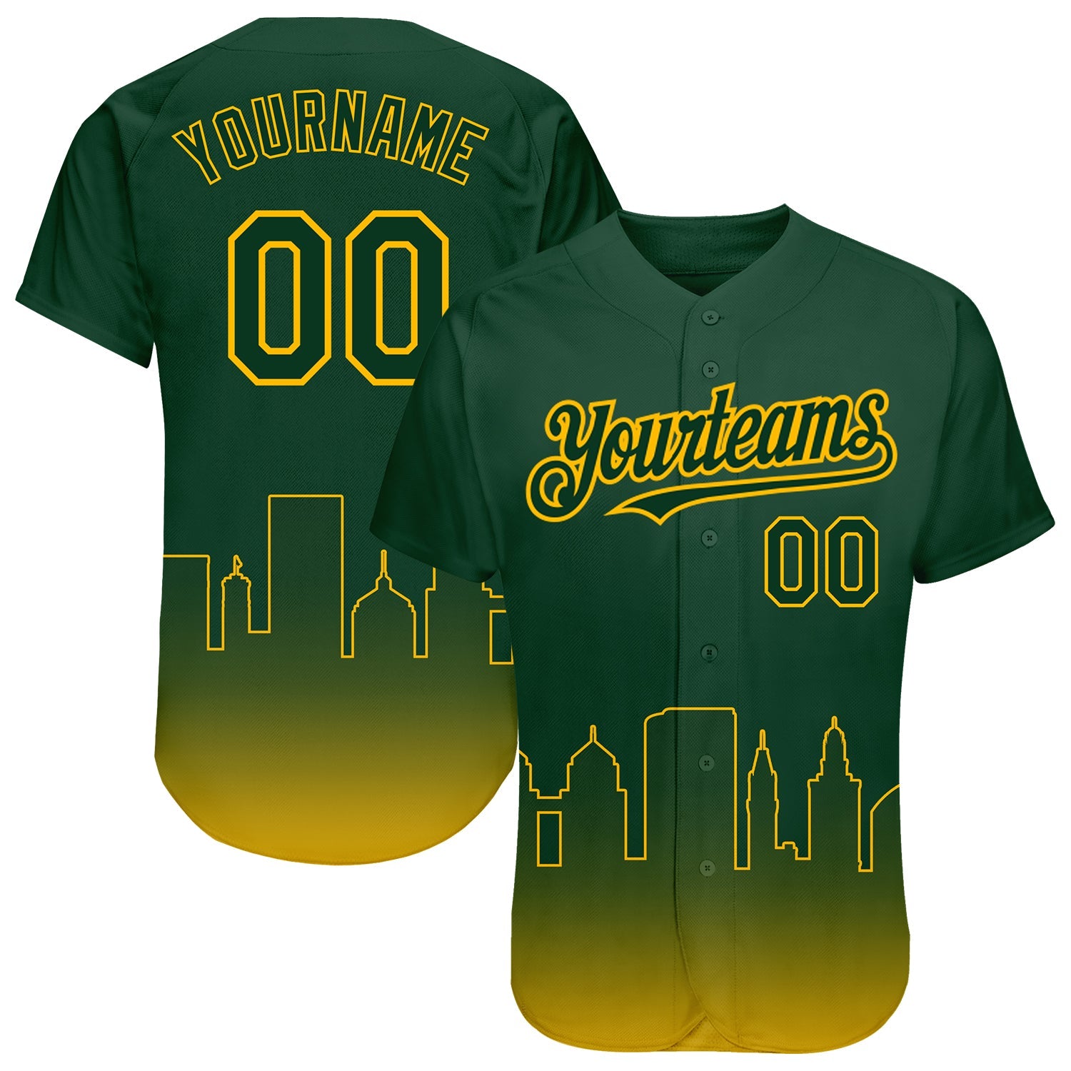 Custom Green Gold 3D Oakland City Edition Fade Fasion Authentic Baseball Jersey - Sky-Custom