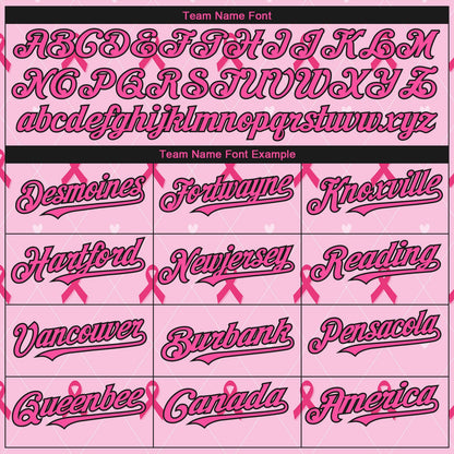 Custom Pink Black 3D Pink Ribbon Breast Cancer Awareness Month Women Health Care Support Authentic Baseball Jersey - Sky-Custom