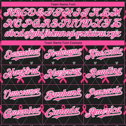 Custom Black Pink-White 3D Pink Ribbon Breast Cancer Awareness Month Women Health Care Support Authentic Baseball Jersey - Sky-Custom