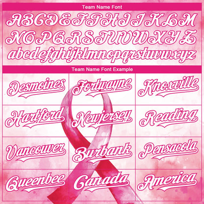 Custom Pink White-Hot Pink 3D Pink Ribbon Breast Cancer Awareness Month Women Health Care Support Authentic Baseball Jersey - Sky-Custom