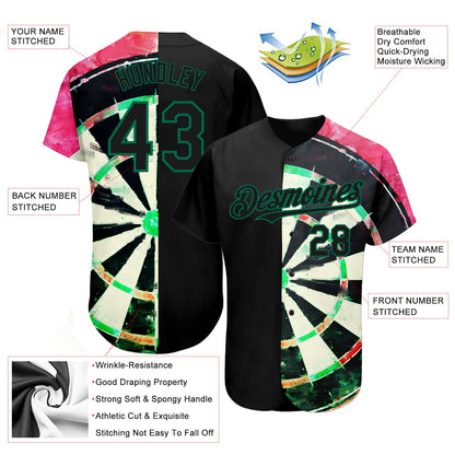 Custom Black Kelly Green-Red 3D Pattern Design Dart Board Authentic Baseball Jersey - Sky-Custom