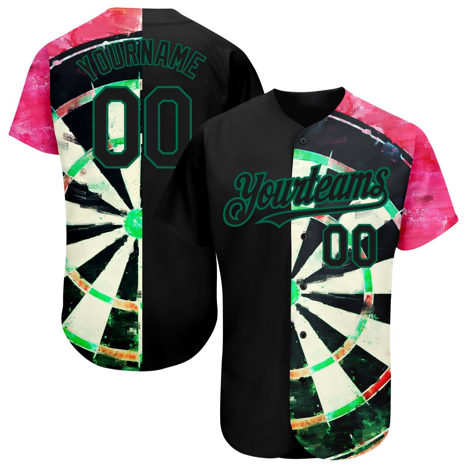 Custom Black Kelly Green-Red 3D Pattern Design Dart Board Authentic Baseball Jersey - Sky-Custom