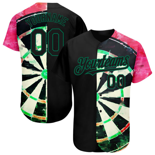 Custom Black Kelly Green-Red 3D Pattern Design Dart Board Authentic Baseball Jersey - Sky-Custom
