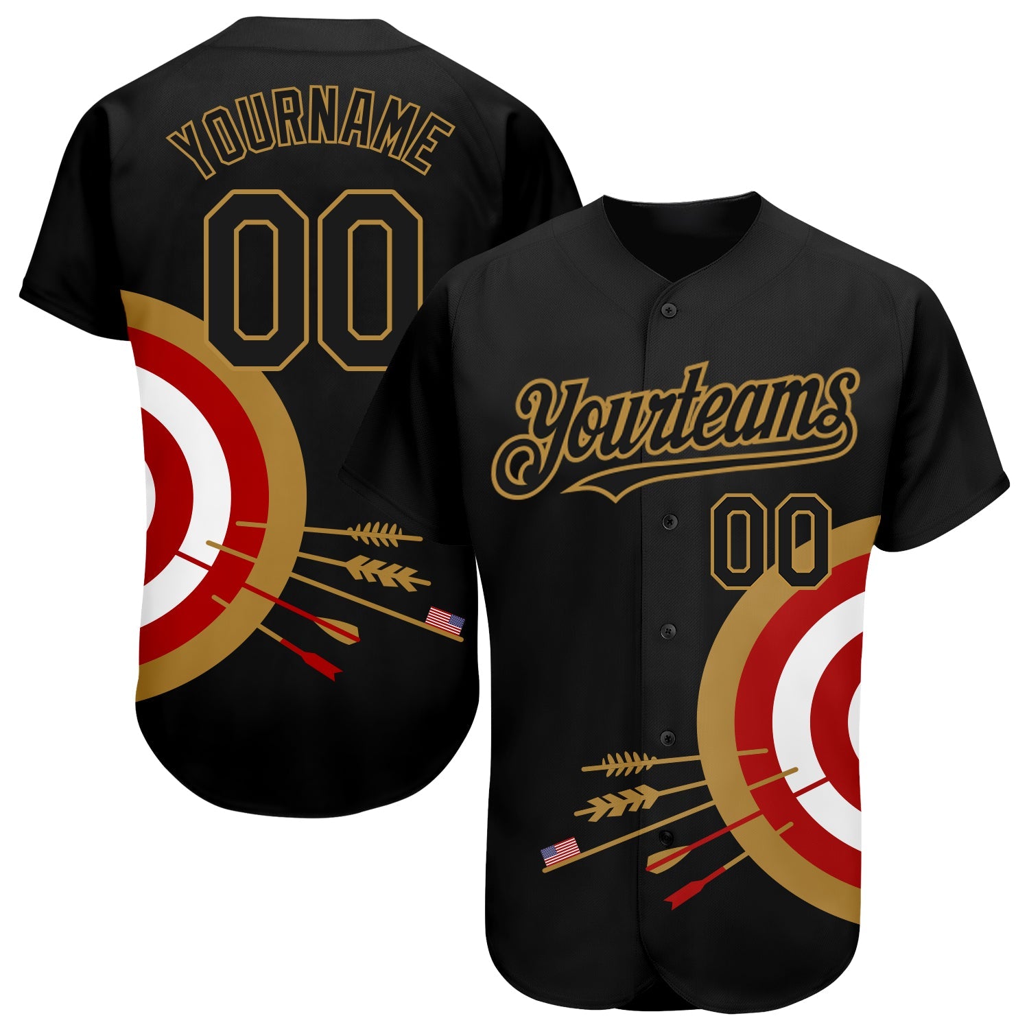 Custom Black Old Gold-Red 3D Pattern Design Dart Board Target Authentic Baseball Jersey - Sky-Custom