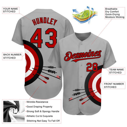 Custom Gray Red-Black 3D Pattern Design Dart Board Target Authentic Baseball Jersey - Sky-Custom