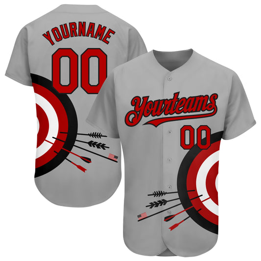 Custom Gray Red-Black 3D Pattern Design Dart Board Target Authentic Baseball Jersey - Sky-Custom
