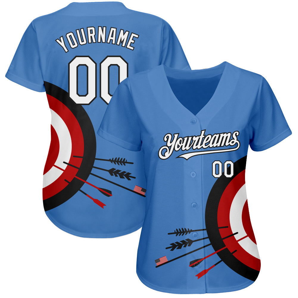 Custom Light Blue White-Black 3D Pattern Design Dart Board Target Authentic Baseball Jersey - Sky-Custom