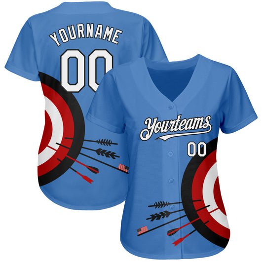 Custom Light Blue White-Black 3D Pattern Design Dart Board Target Authentic Baseball Jersey - Sky-Custom