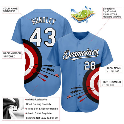 Custom Light Blue White-Black 3D Pattern Design Dart Board Target Authentic Baseball Jersey - Sky-Custom