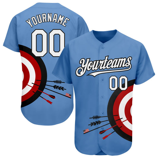 Custom Light Blue White-Black 3D Pattern Design Dart Board Target Authentic Baseball Jersey - Sky-Custom