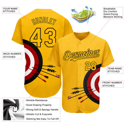 Custom Gold Black-Red 3D Pattern Design Dart Board Target Authentic Baseball Jersey - Sky-Custom