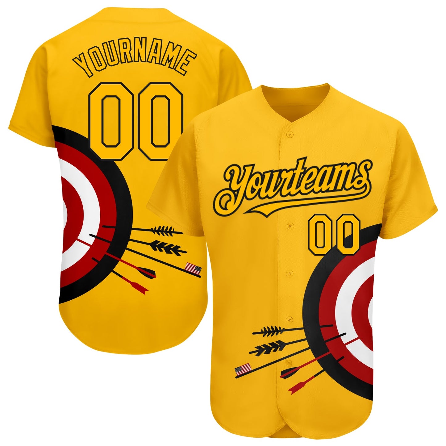 Custom Gold Black-Red 3D Pattern Design Dart Board Target Authentic Baseball Jersey - Sky-Custom