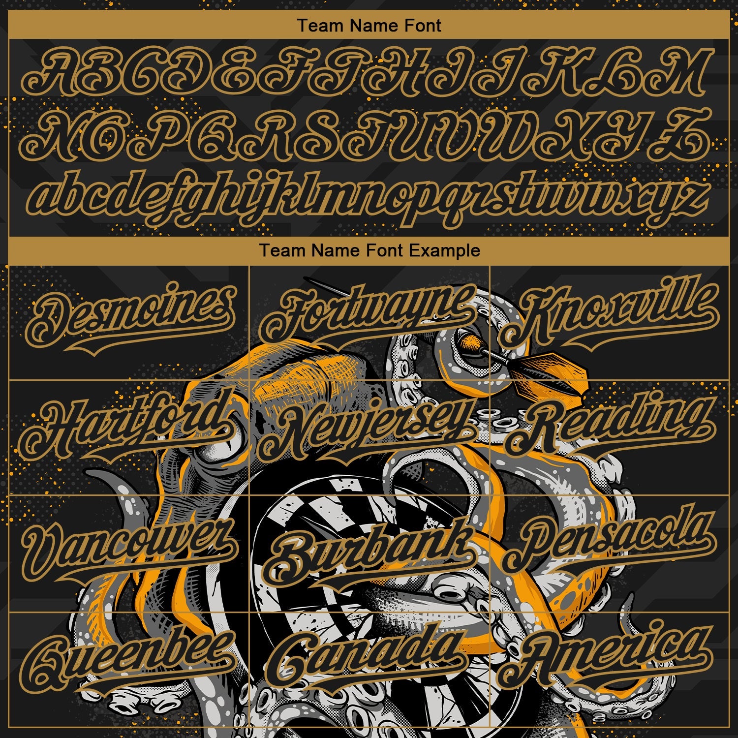 Custom Black Old Gold 3D Pattern Design Octopus Wrapped Around Dart Board Authentic Baseball Jersey - Sky-Custom