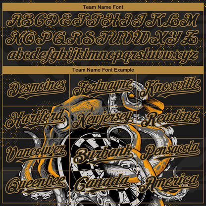 Custom Black Old Gold 3D Pattern Design Octopus Wrapped Around Dart Board Authentic Baseball Jersey - Sky-Custom