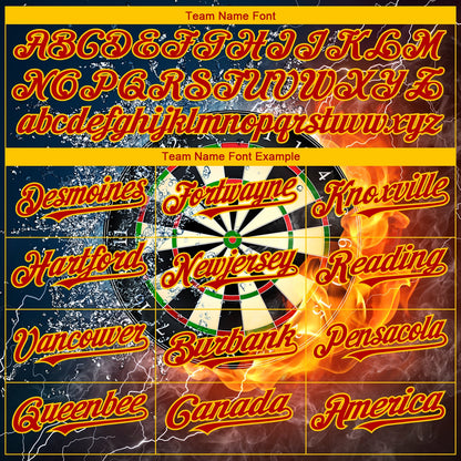 Custom Black Red-Gold 3D Pattern Design Flame Dart Board Authentic Baseball Jersey - Sky-Custom