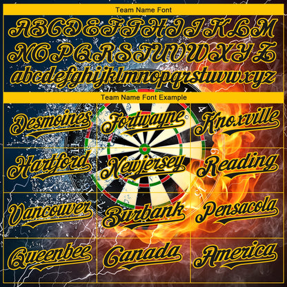 Custom Black Gold 3D Pattern Design Flame Dart Board Authentic Baseball Jersey - Sky-Custom