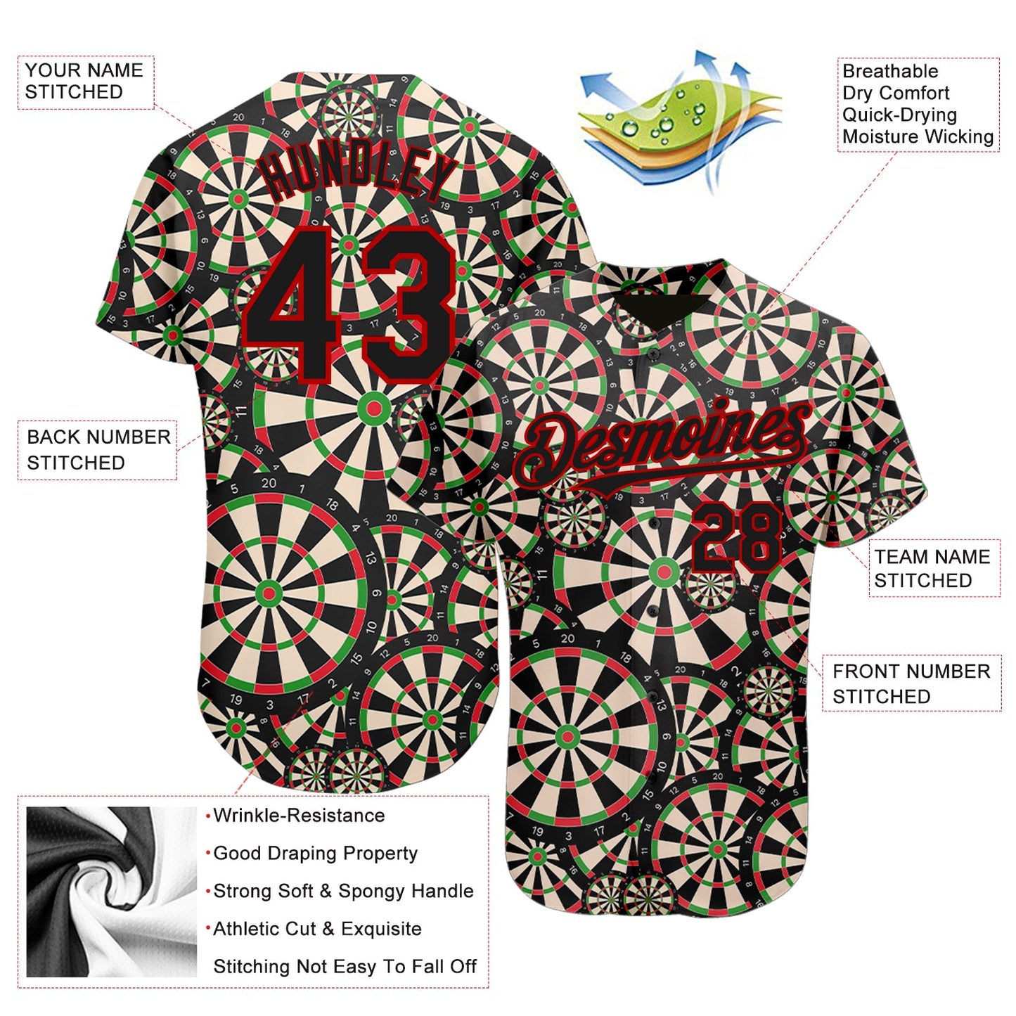 Custom Black Red 3D Pattern Design Dart Board Authentic Baseball Jersey - Sky-Custom