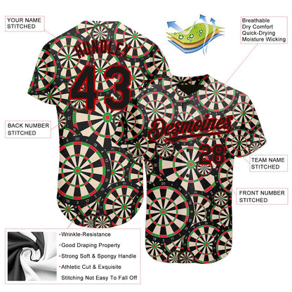 Custom Black Red 3D Pattern Design Dart Board Authentic Baseball Jersey - Sky-Custom