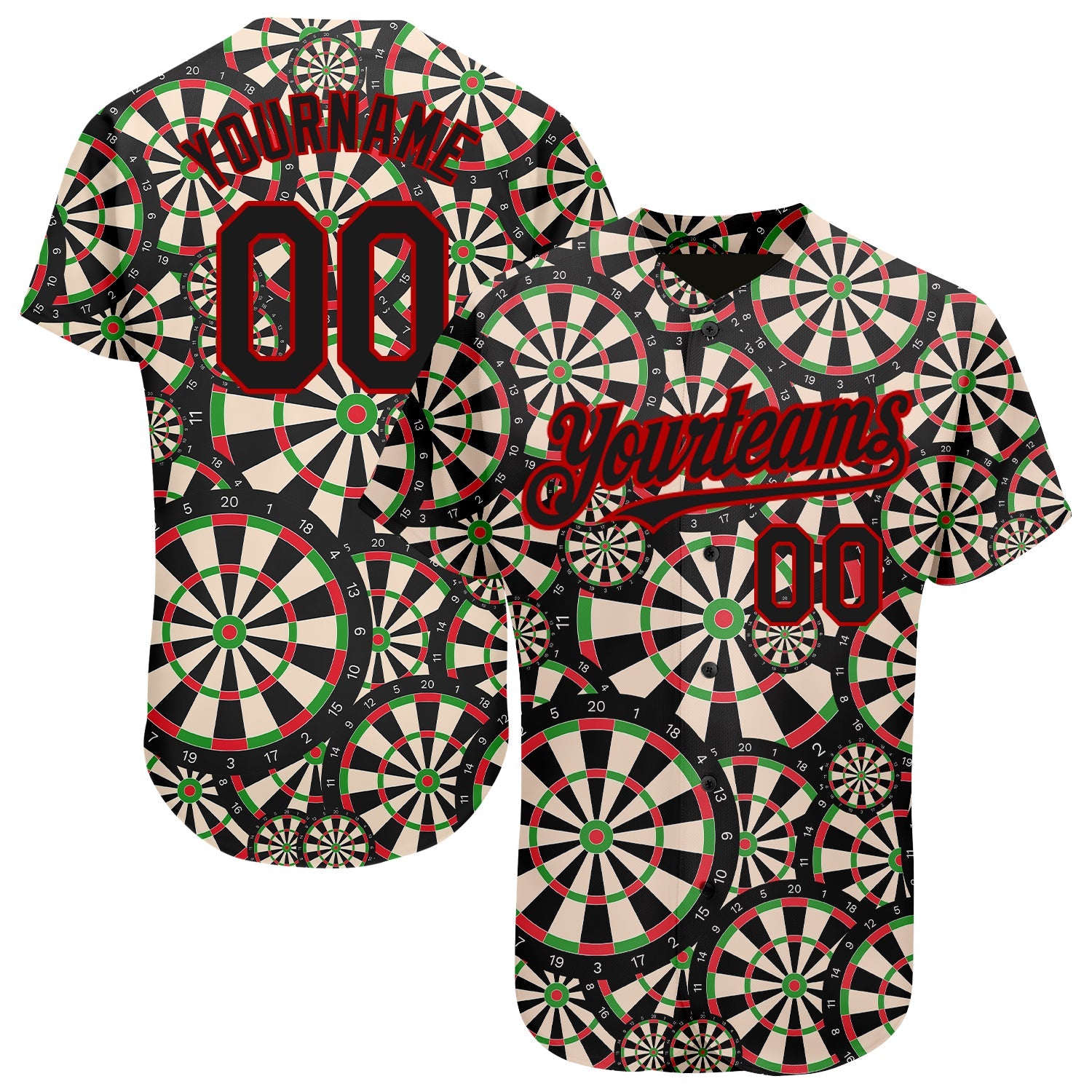 Custom Black Red 3D Pattern Design Dart Board Authentic Baseball Jersey - Sky-Custom