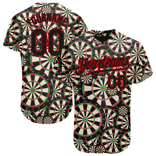 Custom Black Red 3D Pattern Design Dart Board Authentic Baseball Jersey - Sky-Custom