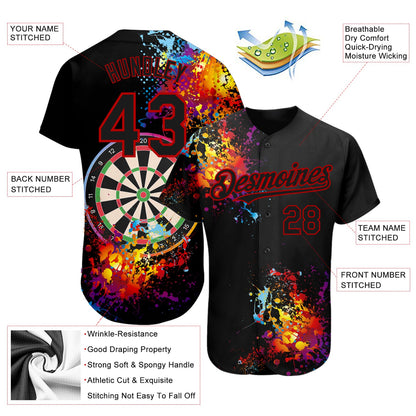 Custom Black Red 3D Pattern Design Dart Board Authentic Baseball Jersey - Sky-Custom